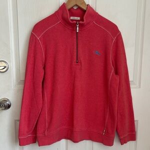 TOMMY BAHAMA RELAX Quarter Zip Up Sweater Light Red Size Medium 100% Cotton